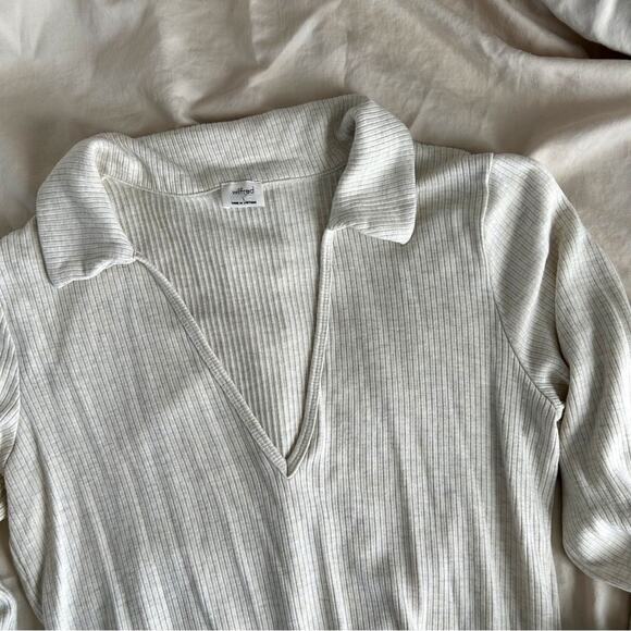 Wilfred | Aritzia Cream Soft Knit Ribbed V-neck Collar Long Sleeve Top - Picture 2 of 6